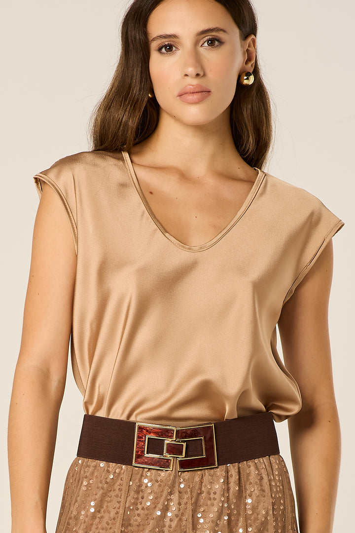 Blusa in satin scollo a V