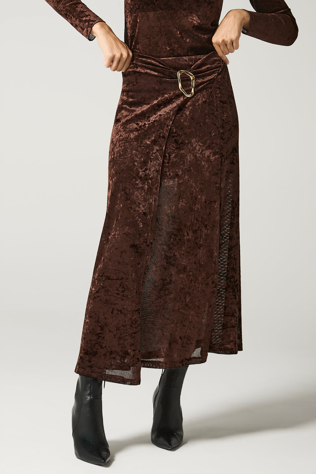 Gonna midi incrociata in ciniglia