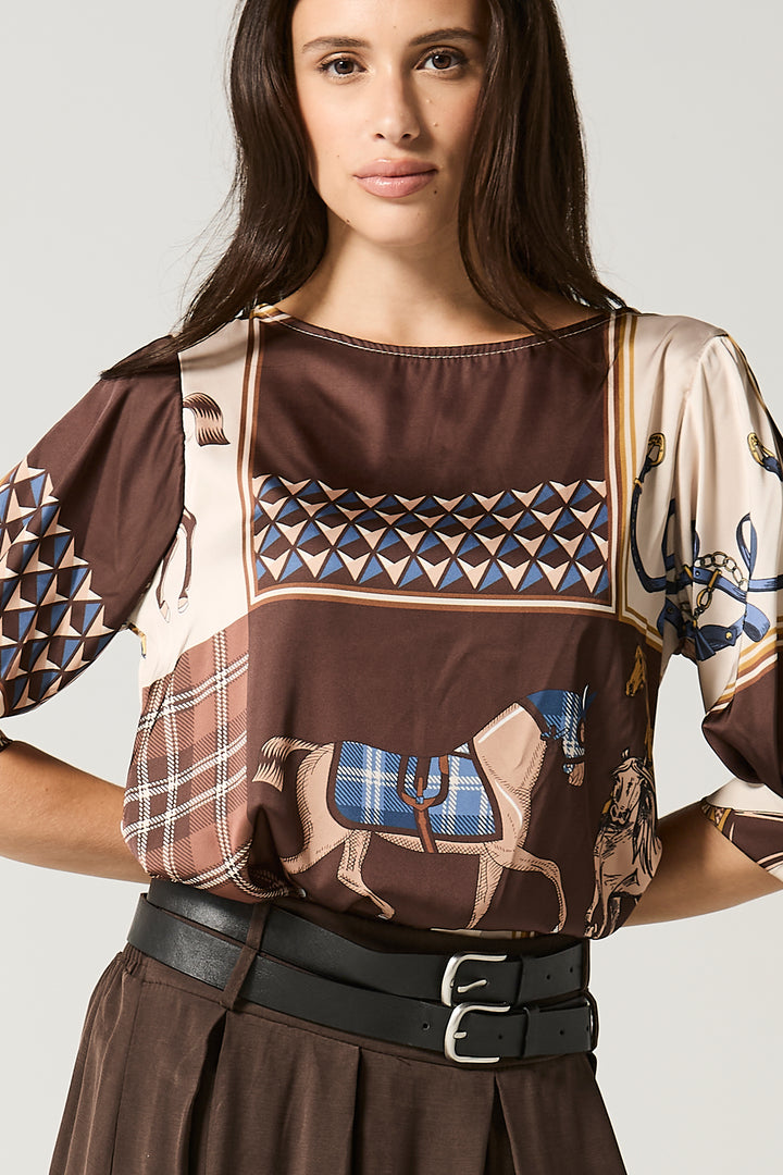 Blusa in satin fantasia cavalli