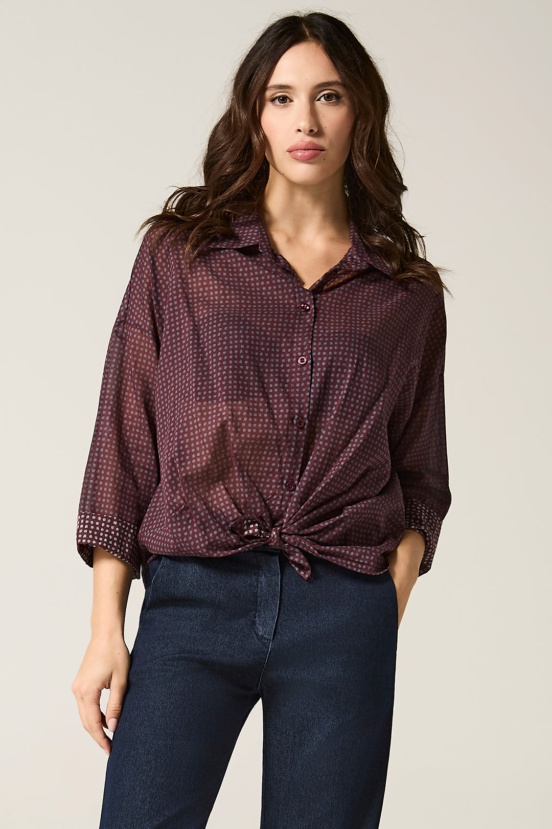 Camicia in cotone fantasia pois