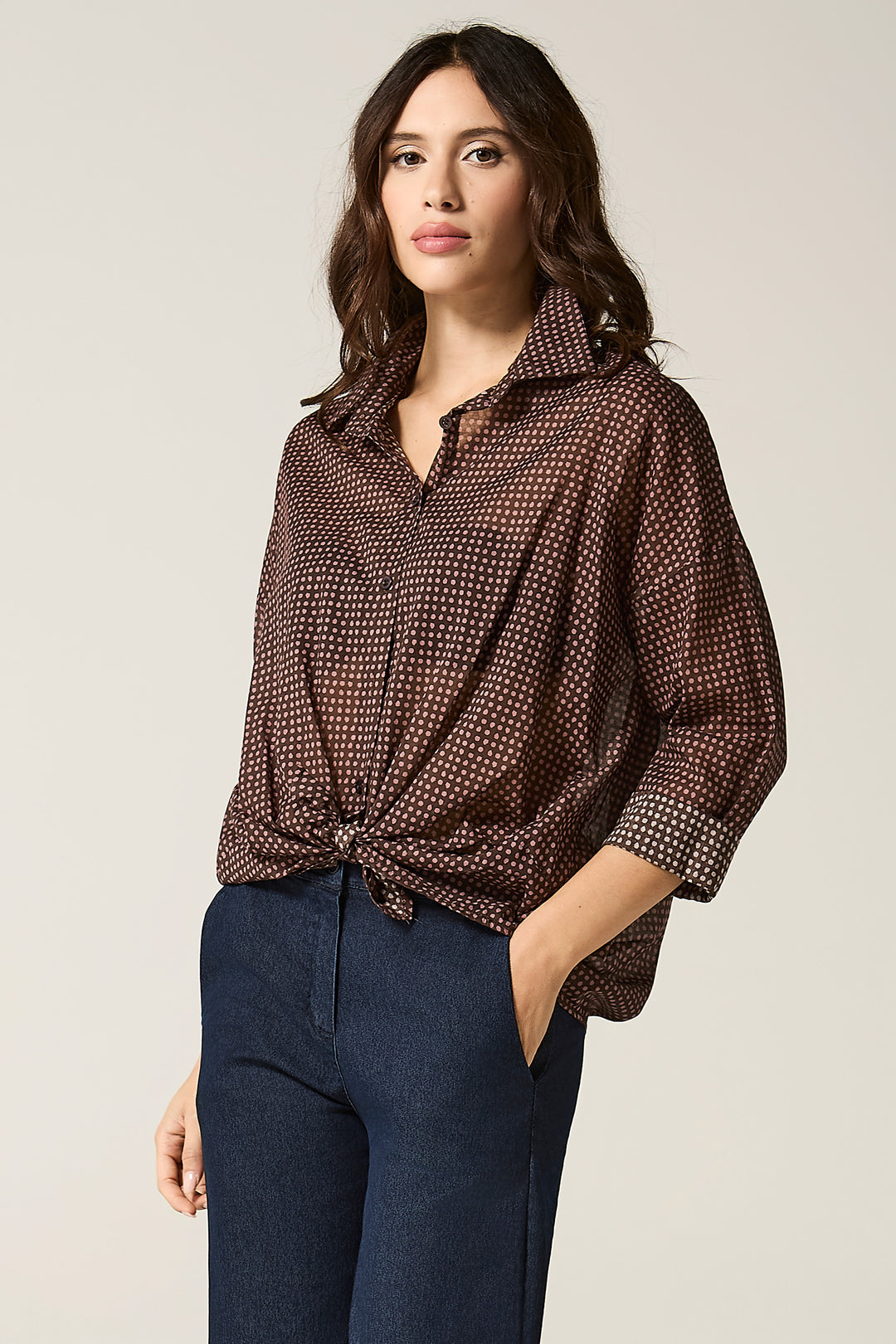 Camicia in cotone fantasia pois