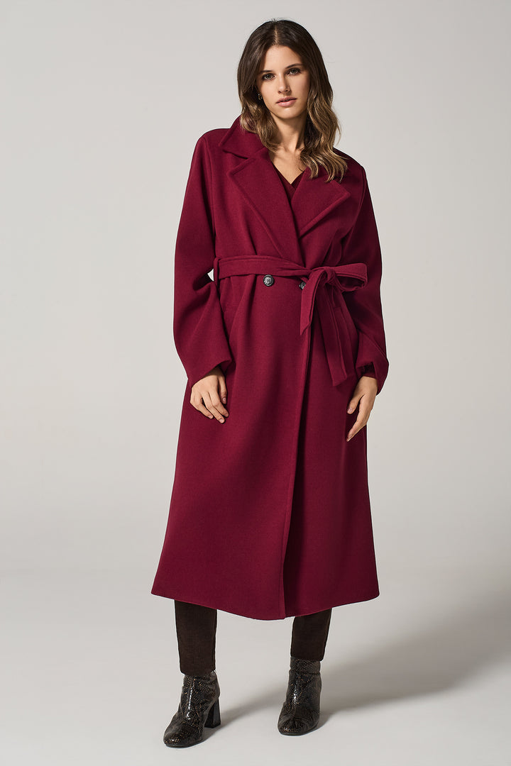 Cappotto lungo doppiopetto con cinta a fusciacca