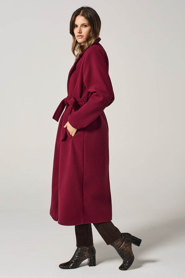 Cappotto lungo doppiopetto con cinta a fusciacca