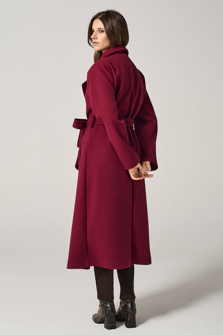 Cappotto lungo doppiopetto con cinta a fusciacca