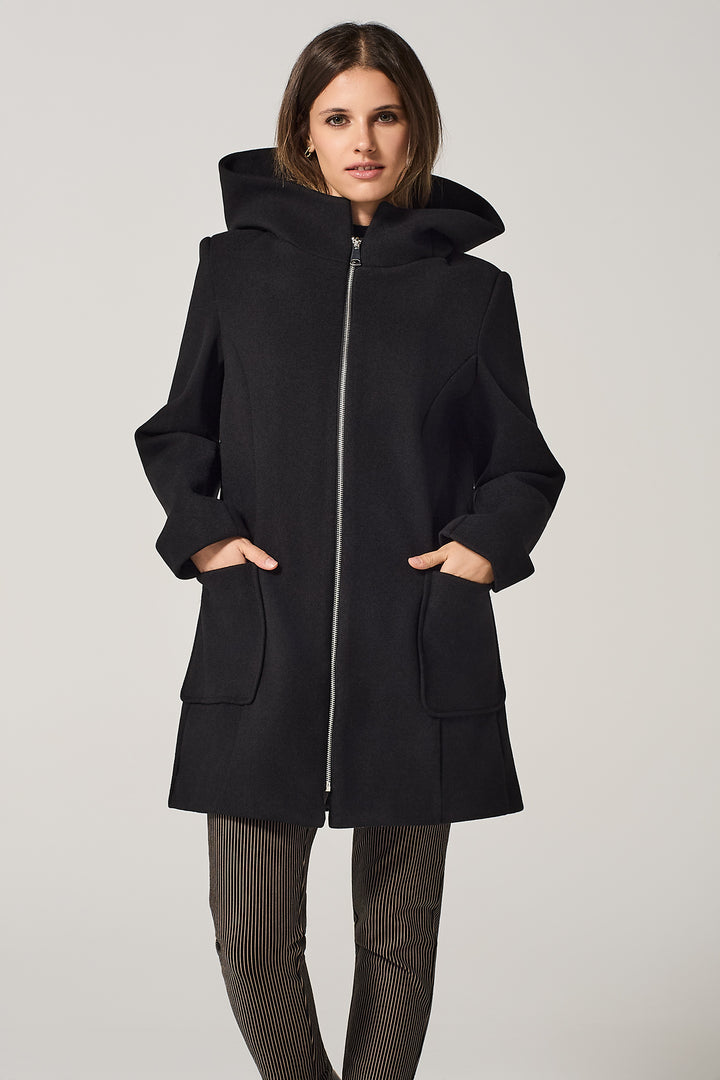 Cappotto midi in panno con cappuccio
