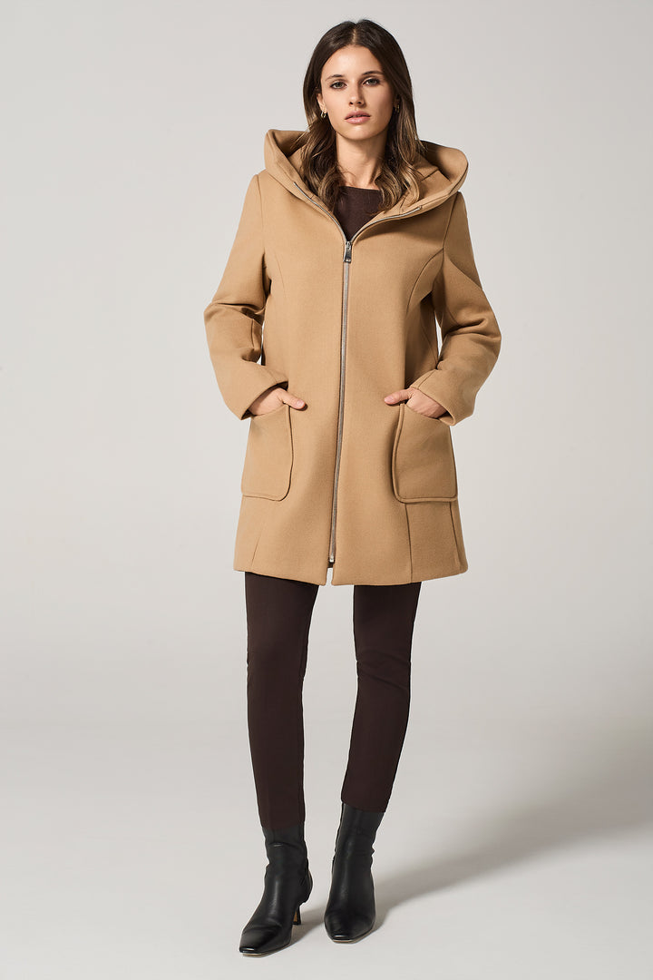 Cappotto midi in panno con cappuccio