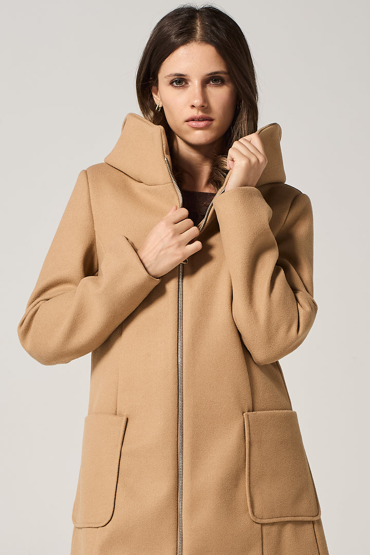 Cappotto midi in panno con cappuccio