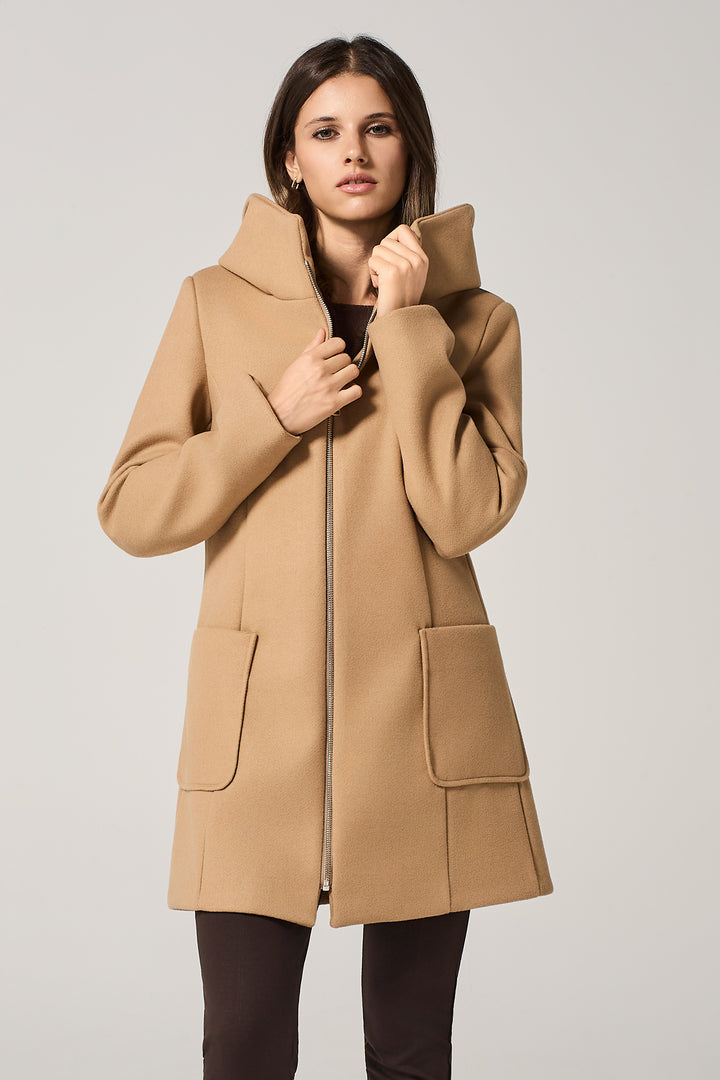 Cappotto midi in panno con cappuccio