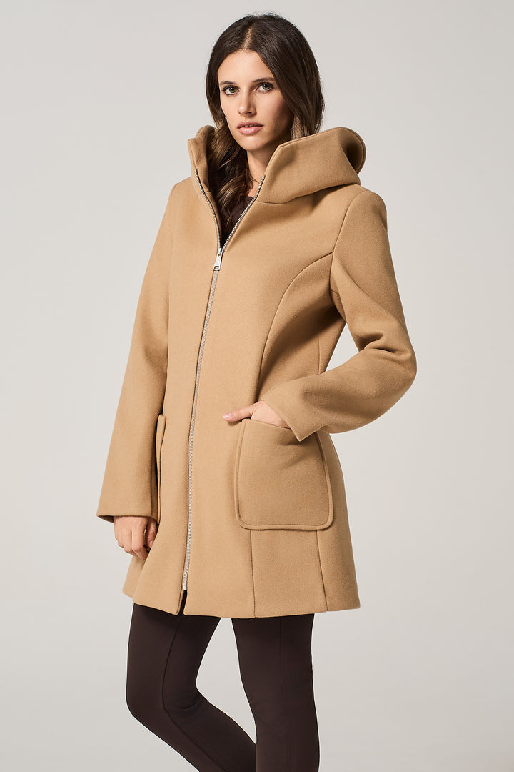 Cappotto midi in panno con cappuccio