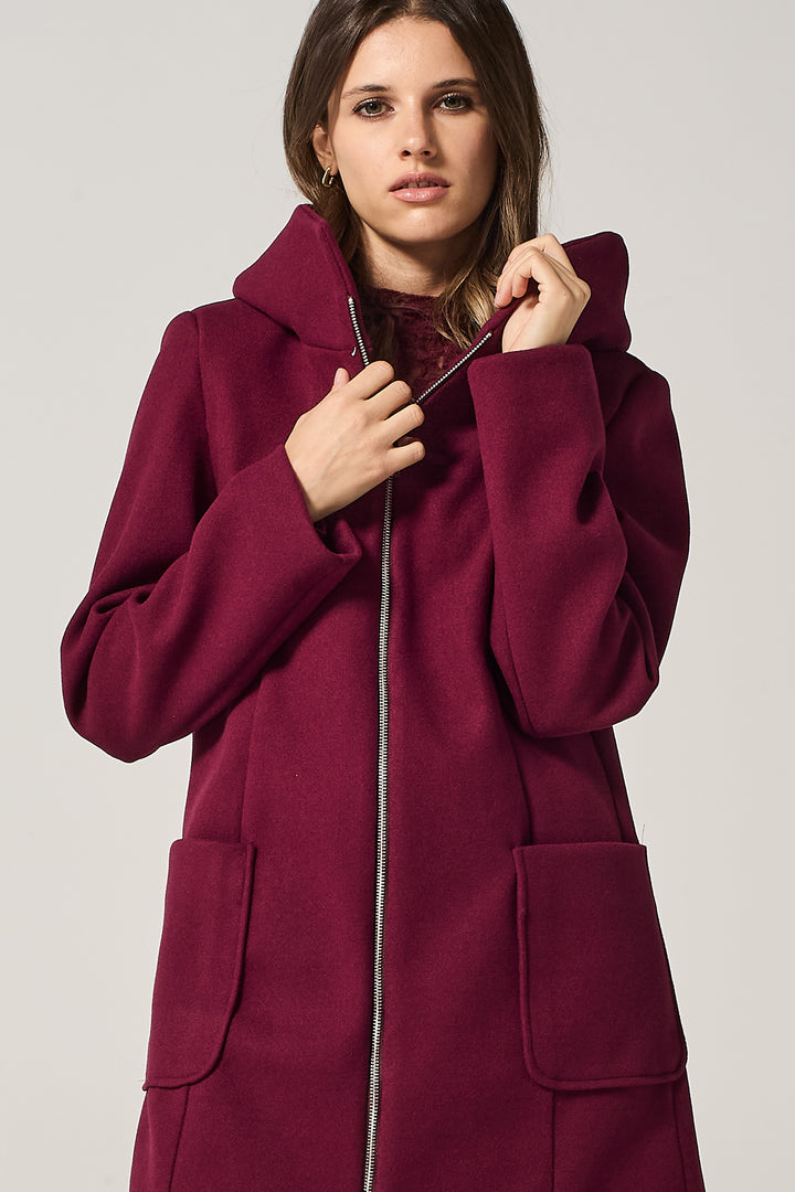 Cappotto midi in panno con cappuccio