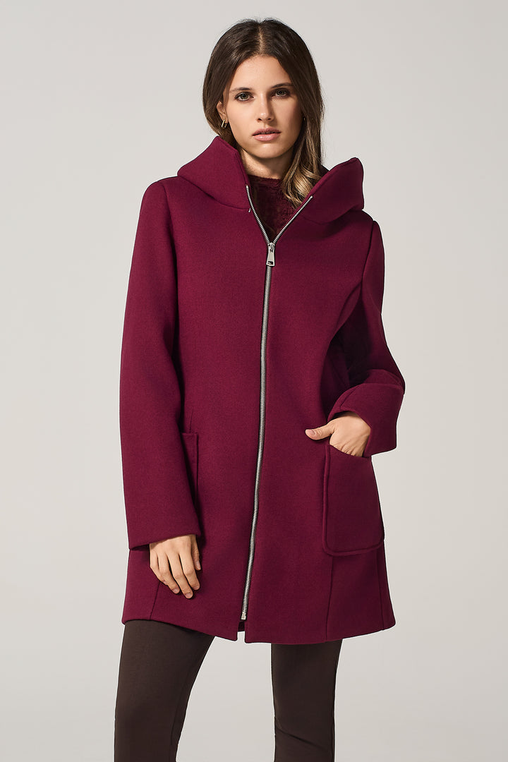 Cappotto midi in panno con cappuccio