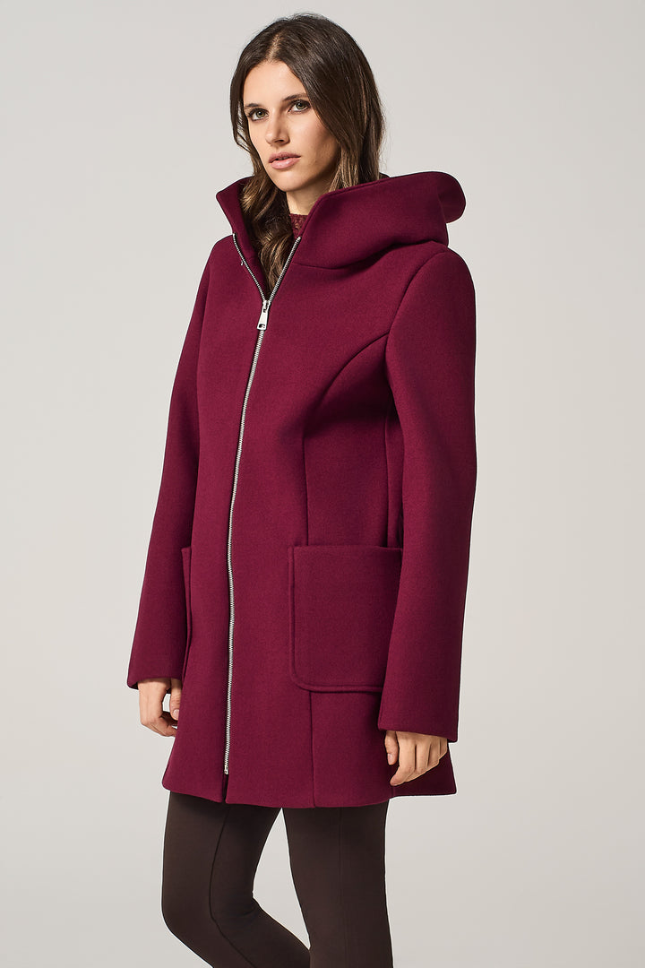 Cappotto midi in panno con cappuccio