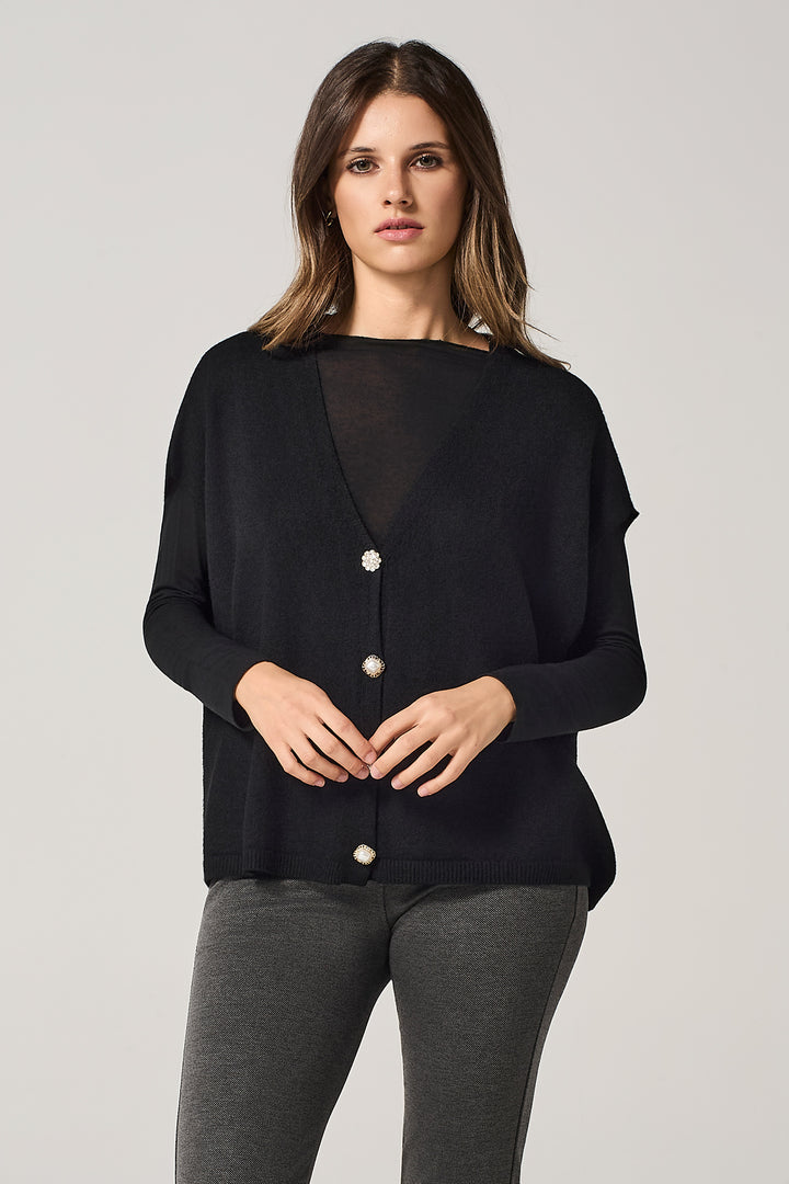 Gilet aperto con bottoni gioiello