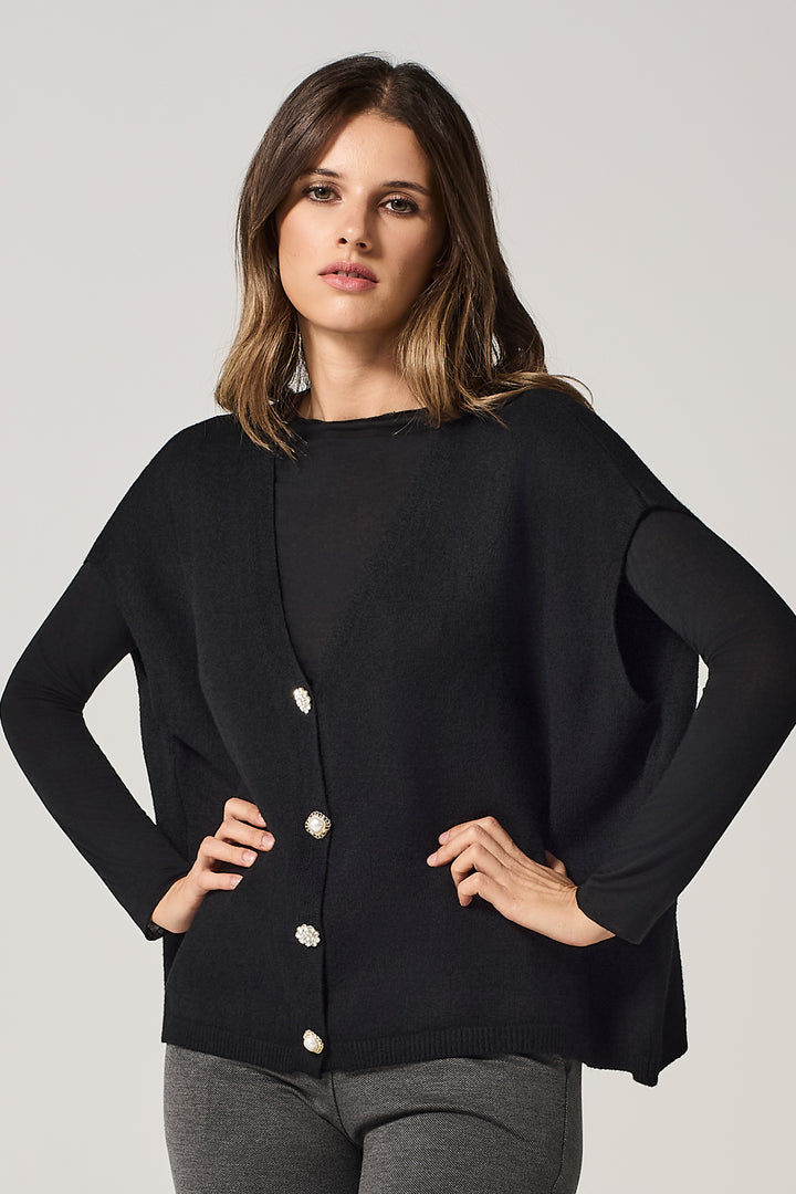 Gilet aperto con bottoni gioiello