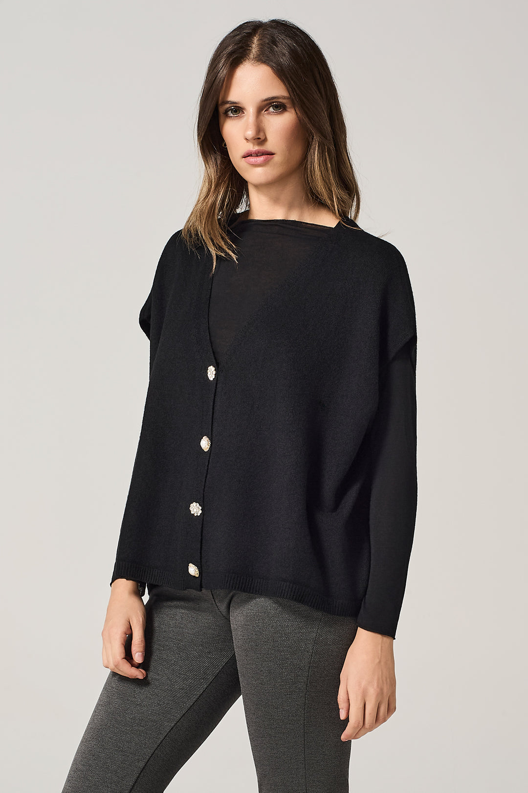 Gilet aperto con bottoni gioiello