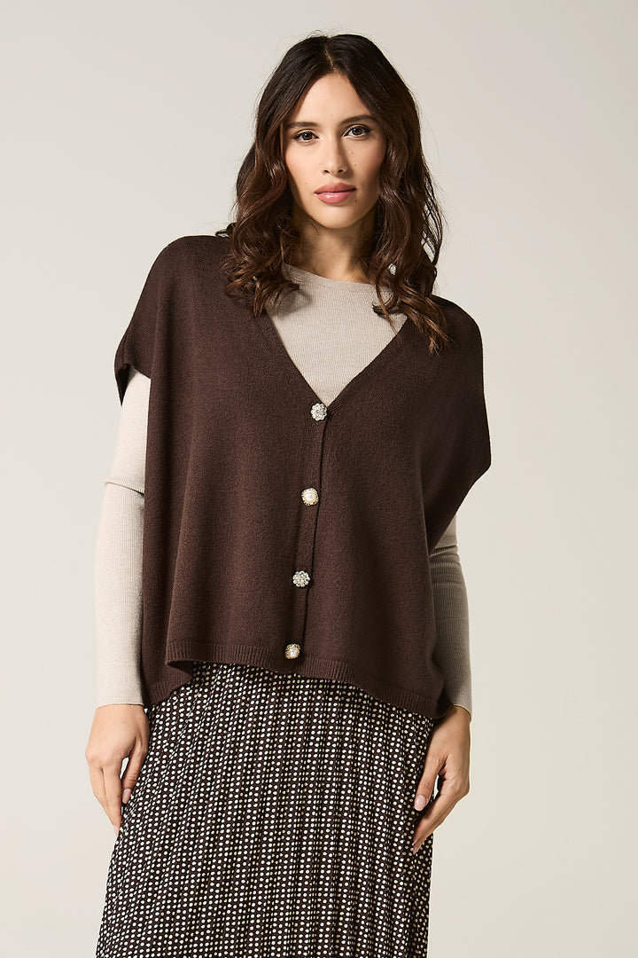 Gilet aperto con bottoni gioiello