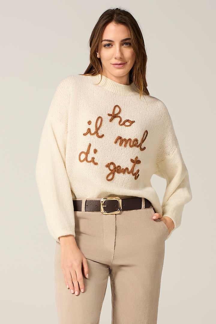 Maglia over misto alpaca con scritta applicata
