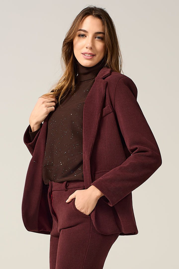 Blazer a un bottone in velluto millerighe