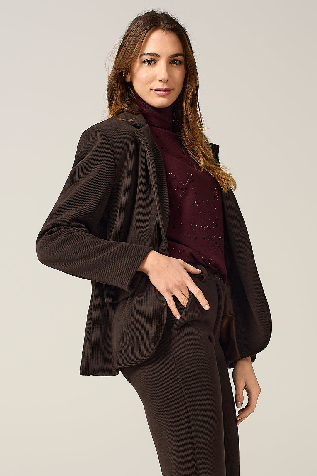 Blazer a un bottone in velluto millerighe