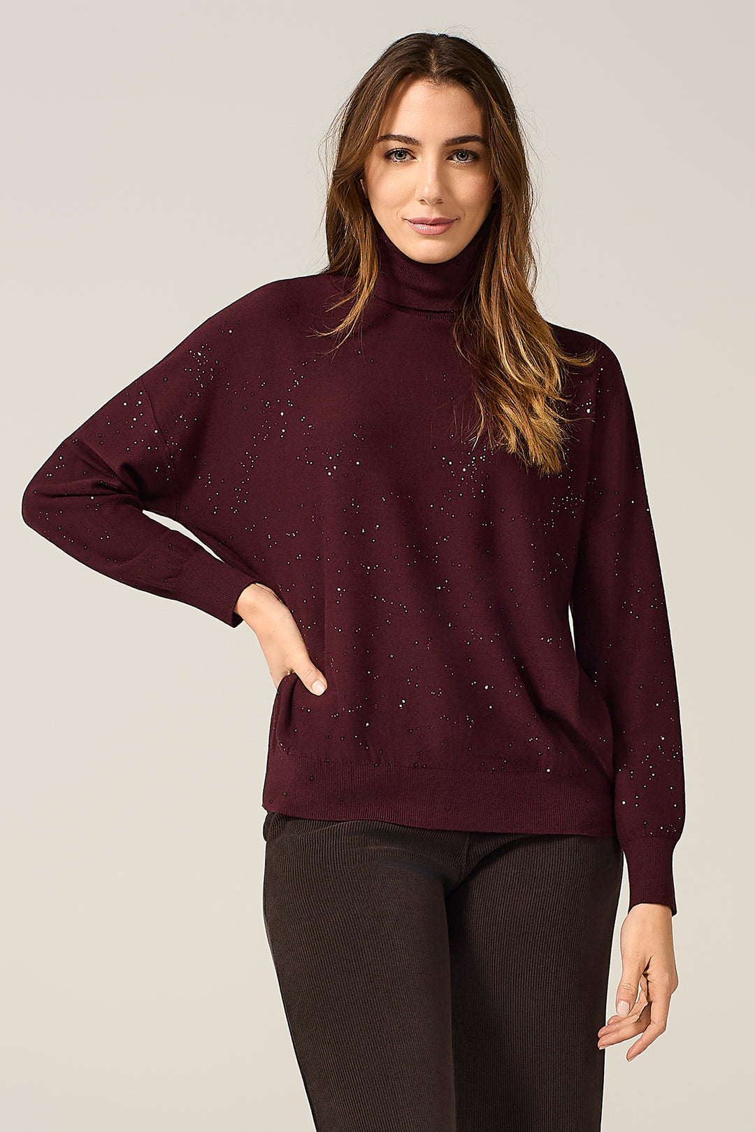 Maglia dolcevita con micro paillettes