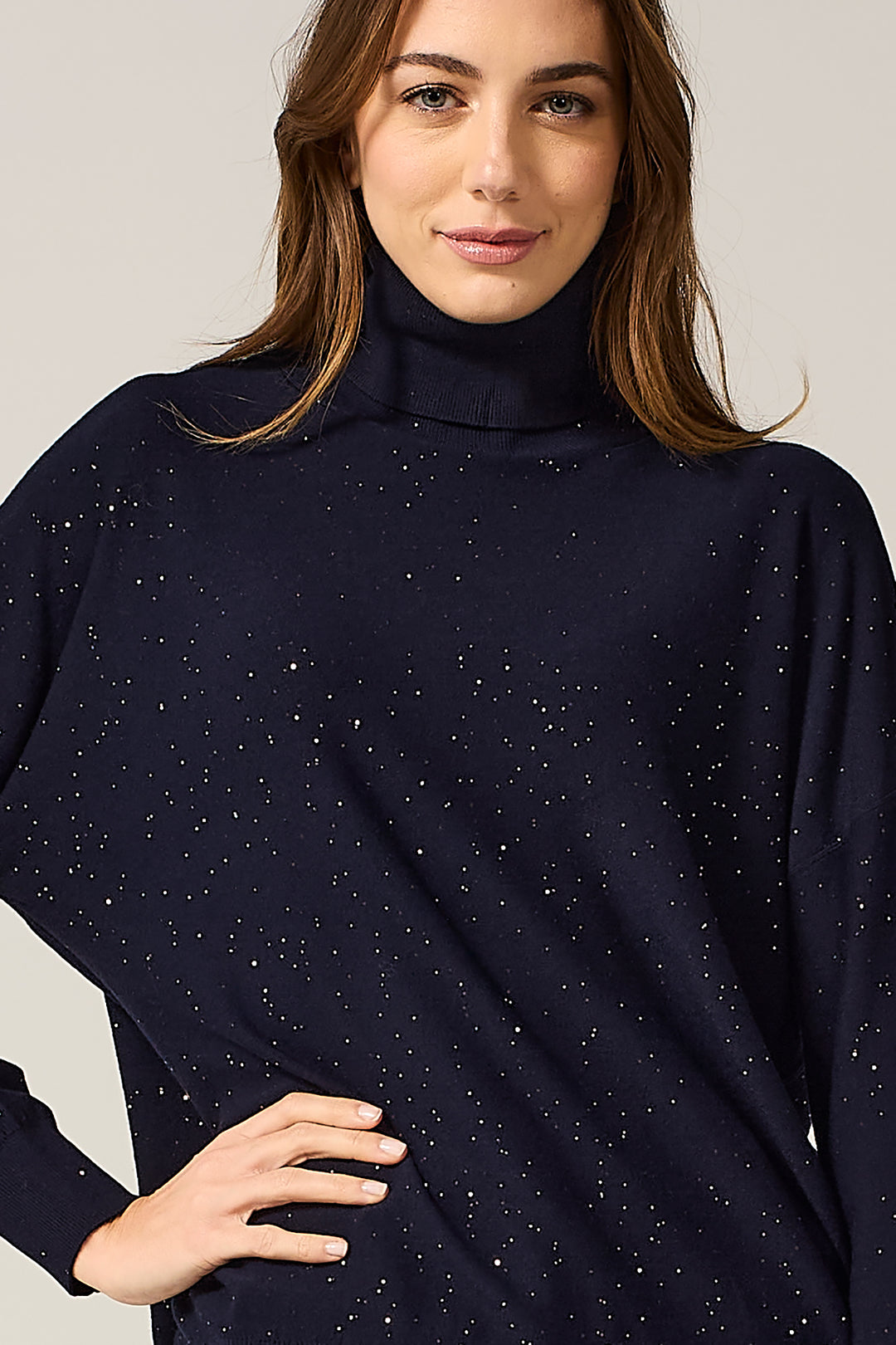 Maglia dolcevita con micro paillettes