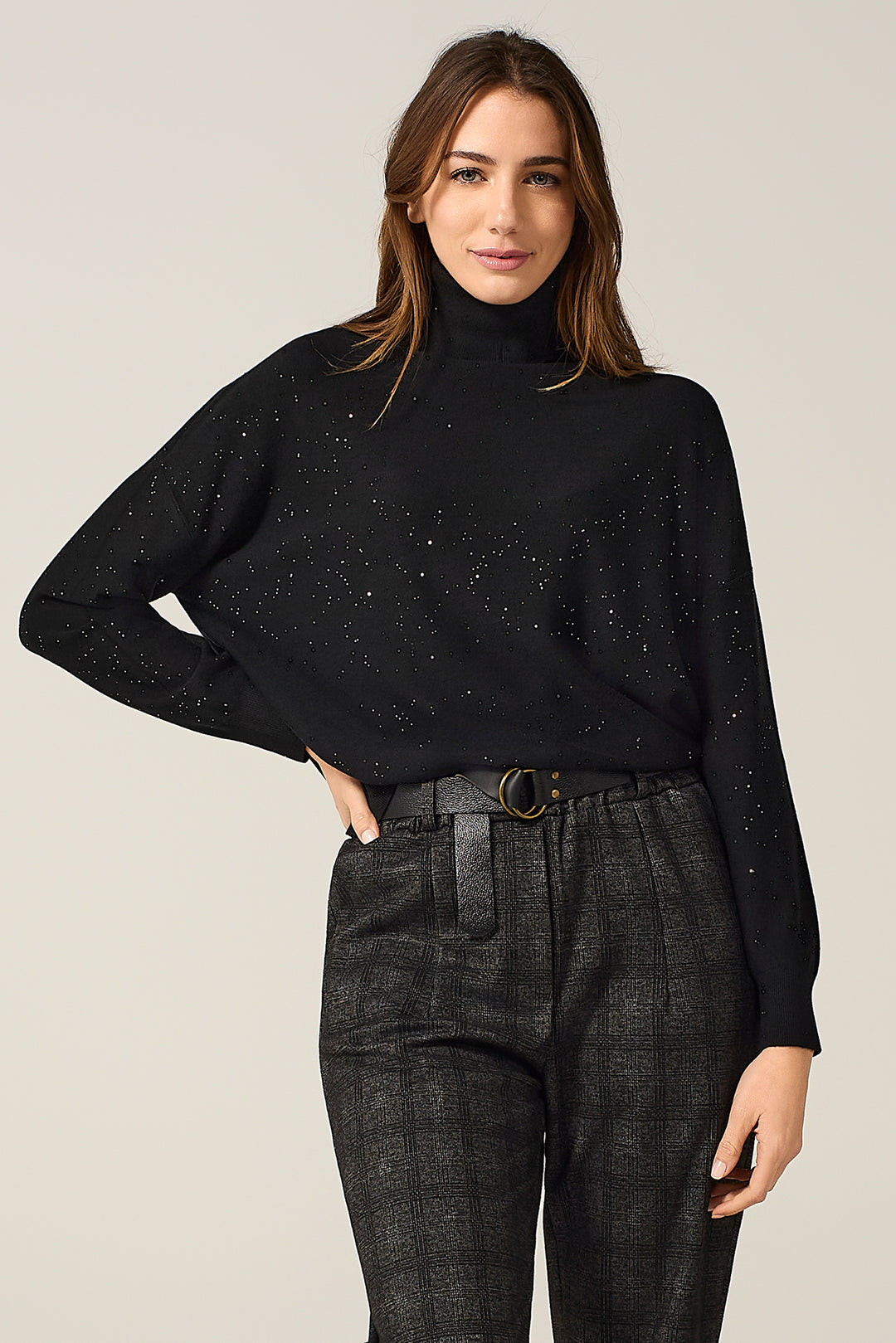 Maglia dolcevita con micro paillettes