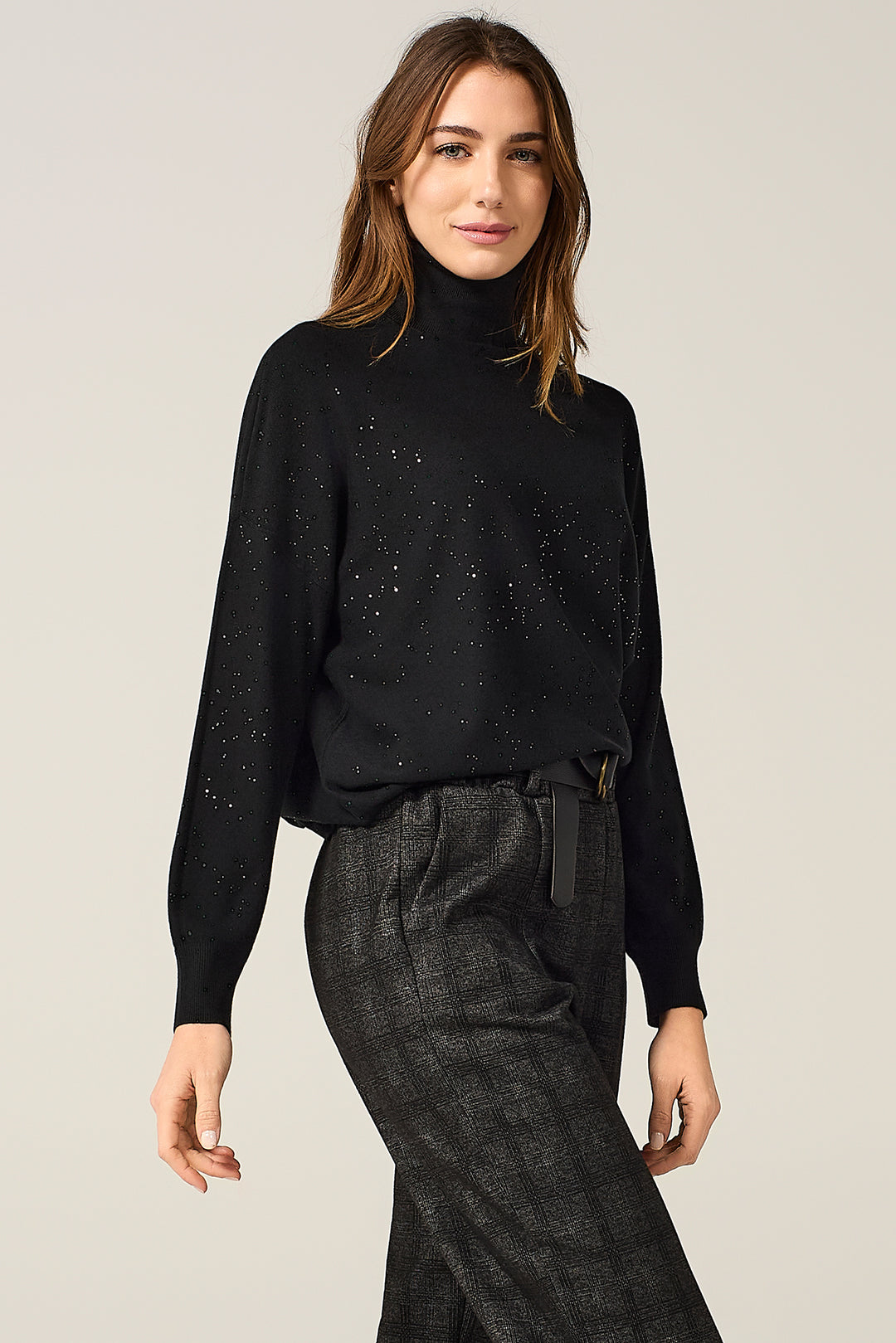 Maglia dolcevita con micro paillettes