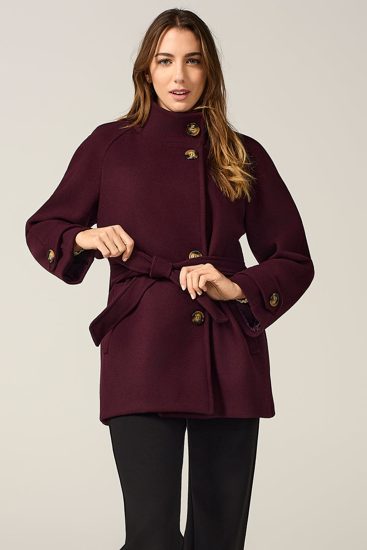 Cappotto collo in piedi con cinta