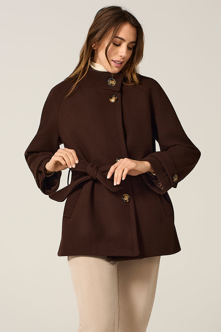 Cappotto collo in piedi con cinta