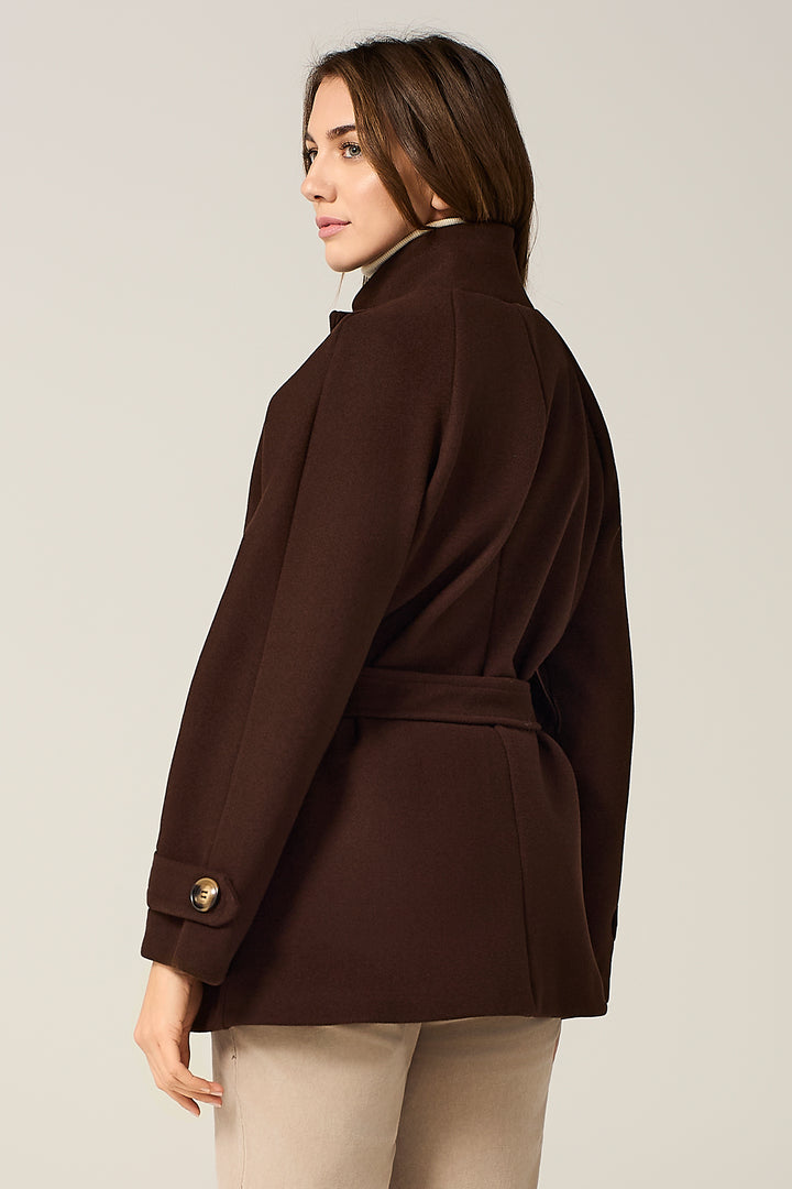 Cappotto collo in piedi con cinta