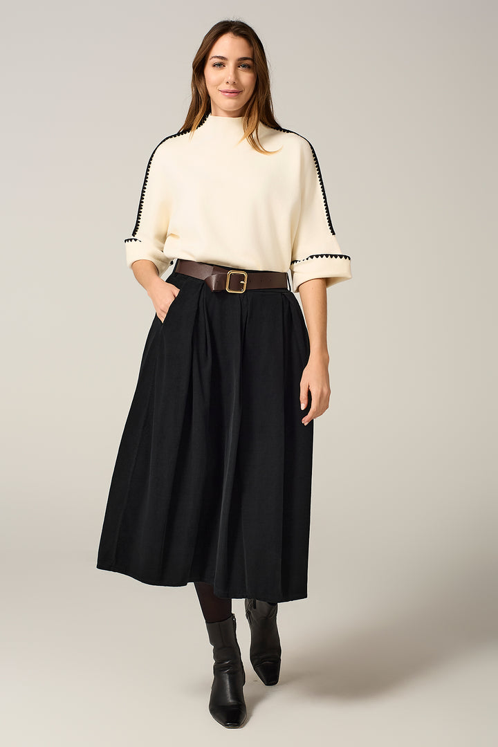 Gonna in velluto millerighe con cinta