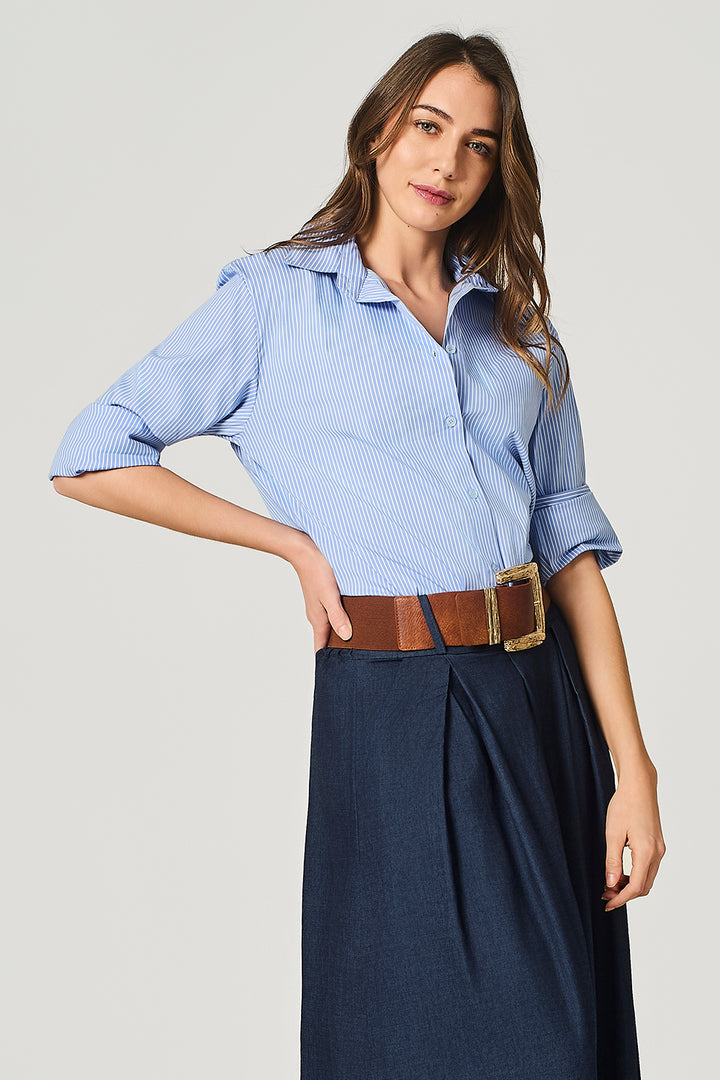 Camicia millerighe in popeline stretch