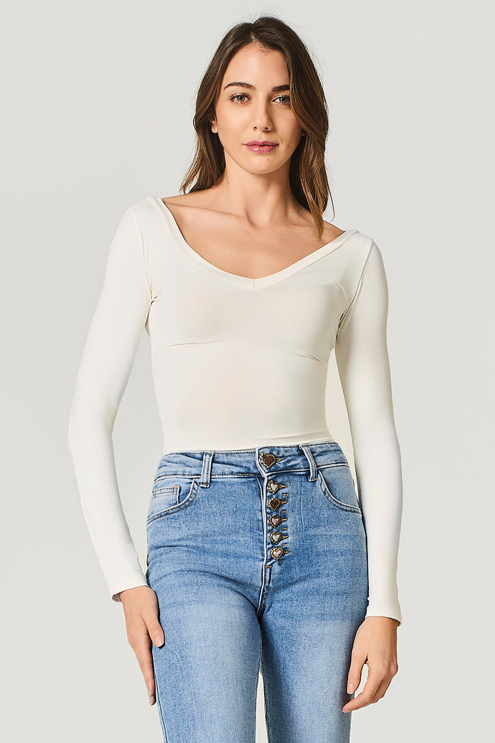 Maglia in lycra stretch scollo a V