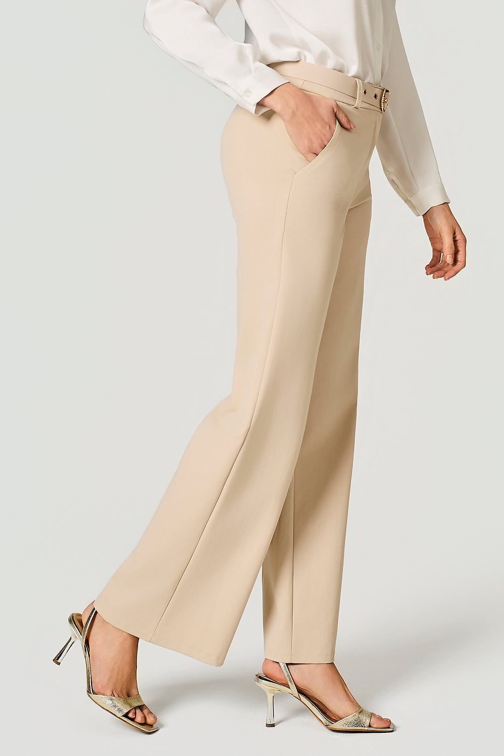 Pantalone con cinta in punto milano stretch