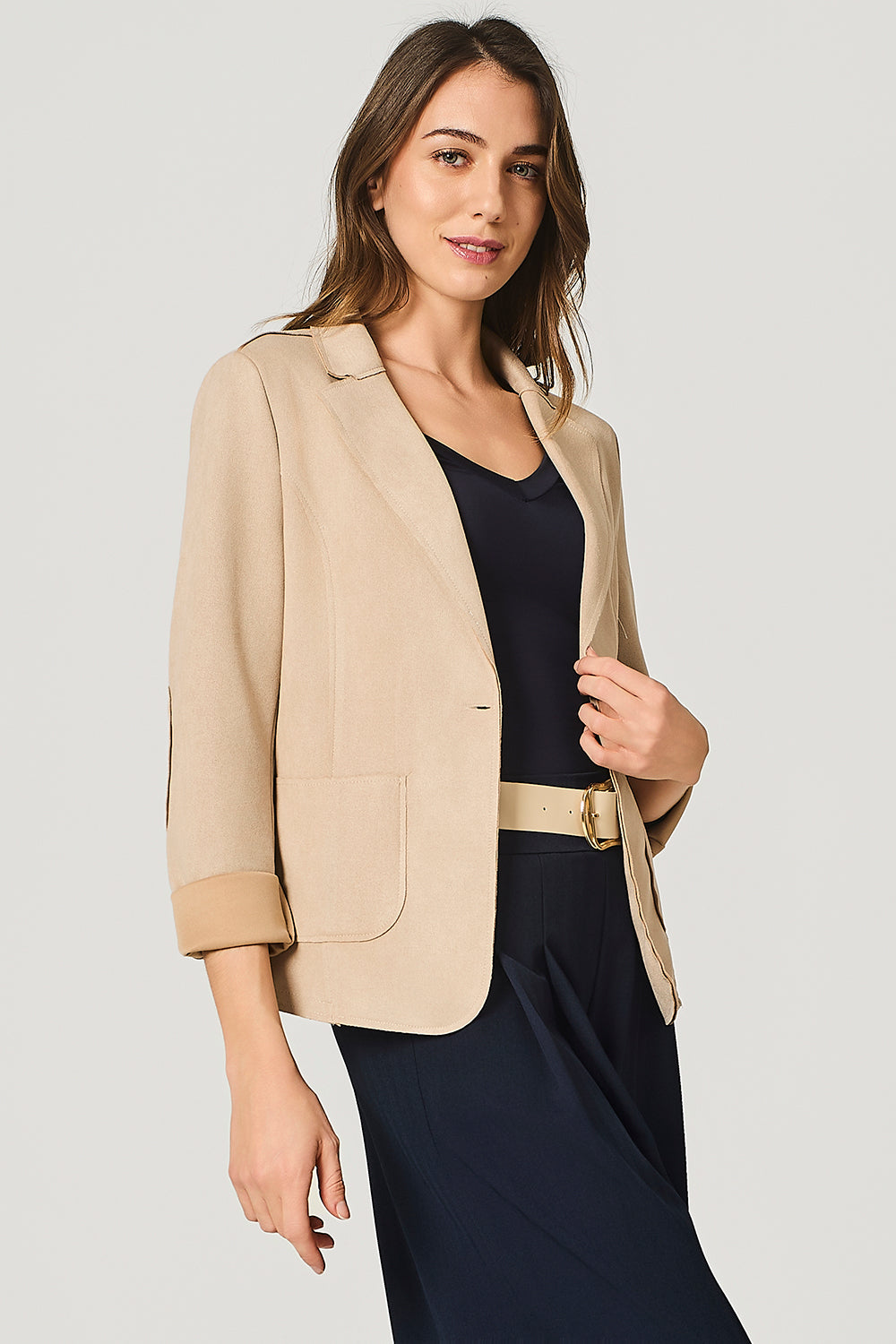 Blazer a un bottone in dainetto taglio vivo