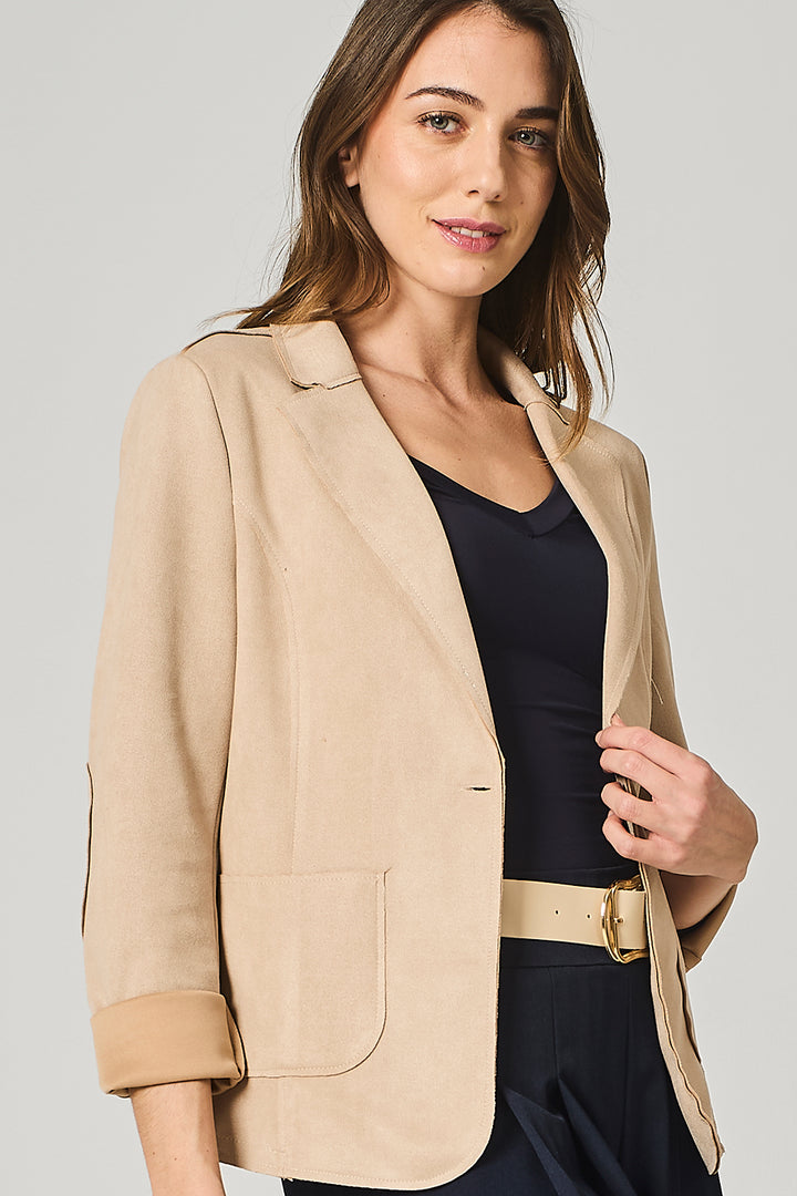 Blazer a un bottone in dainetto taglio vivo