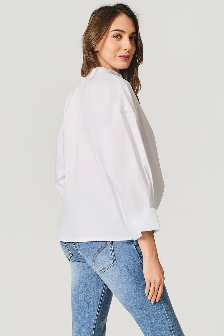 Camicia coreana in popeline stretch con nodo