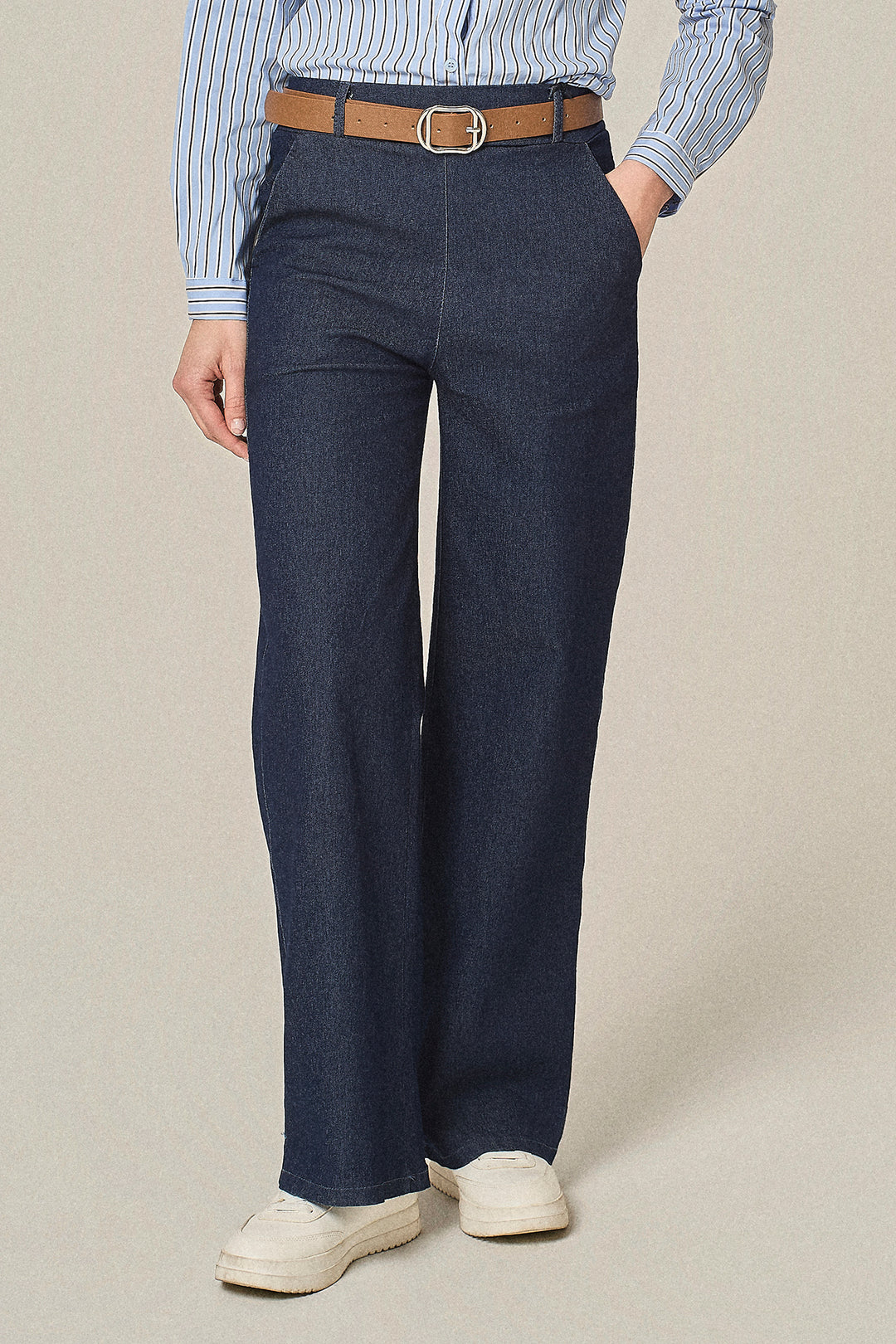 Jeans in chambrais stretch con cinta