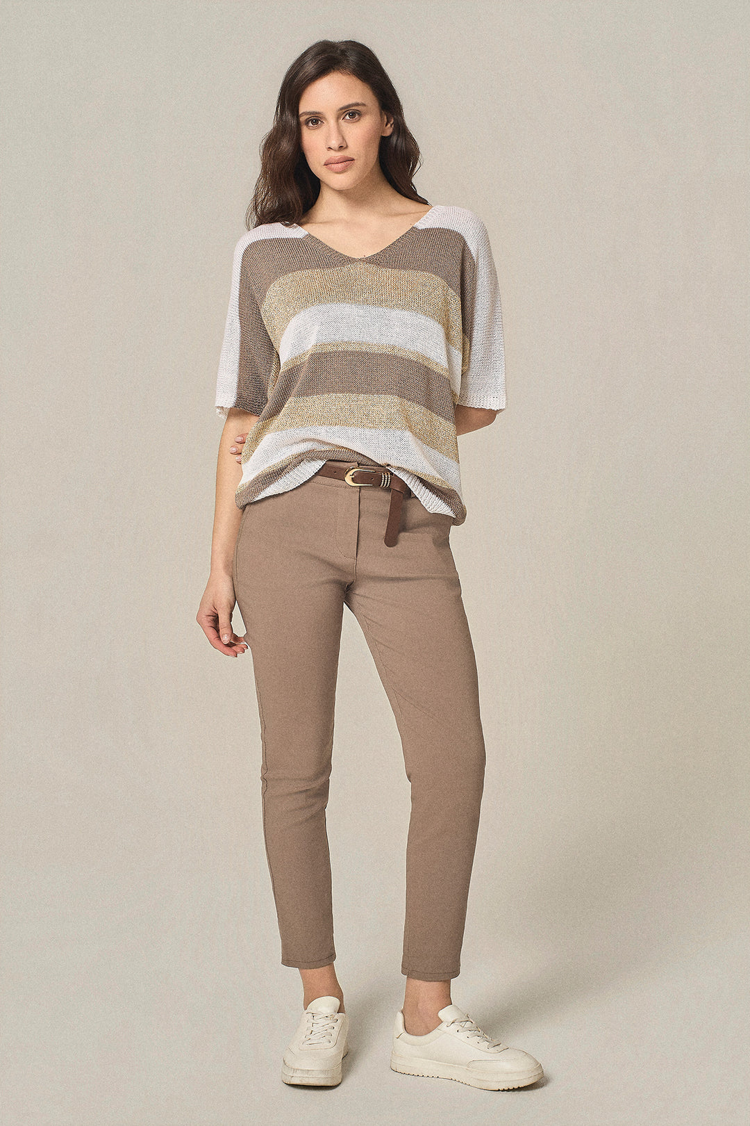 Maglia scollo V a righe grandi multicolor
