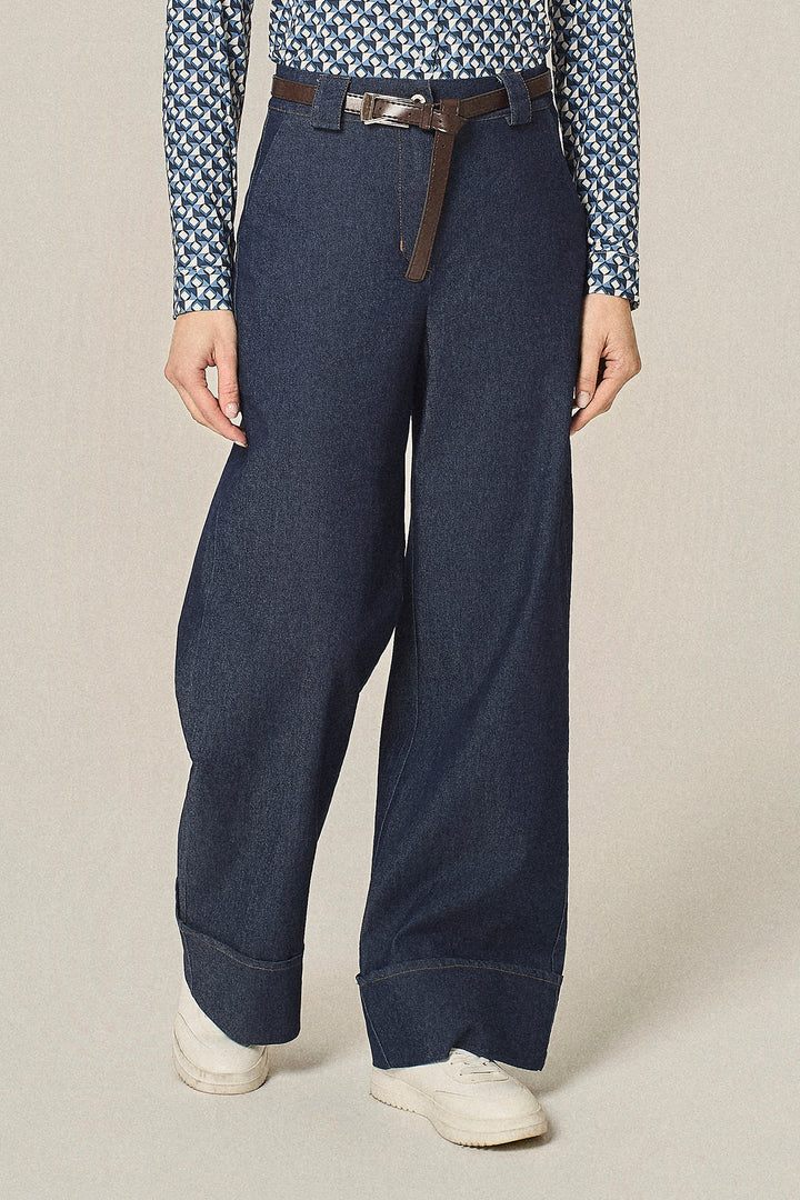 Jeans palazzo con risvolto