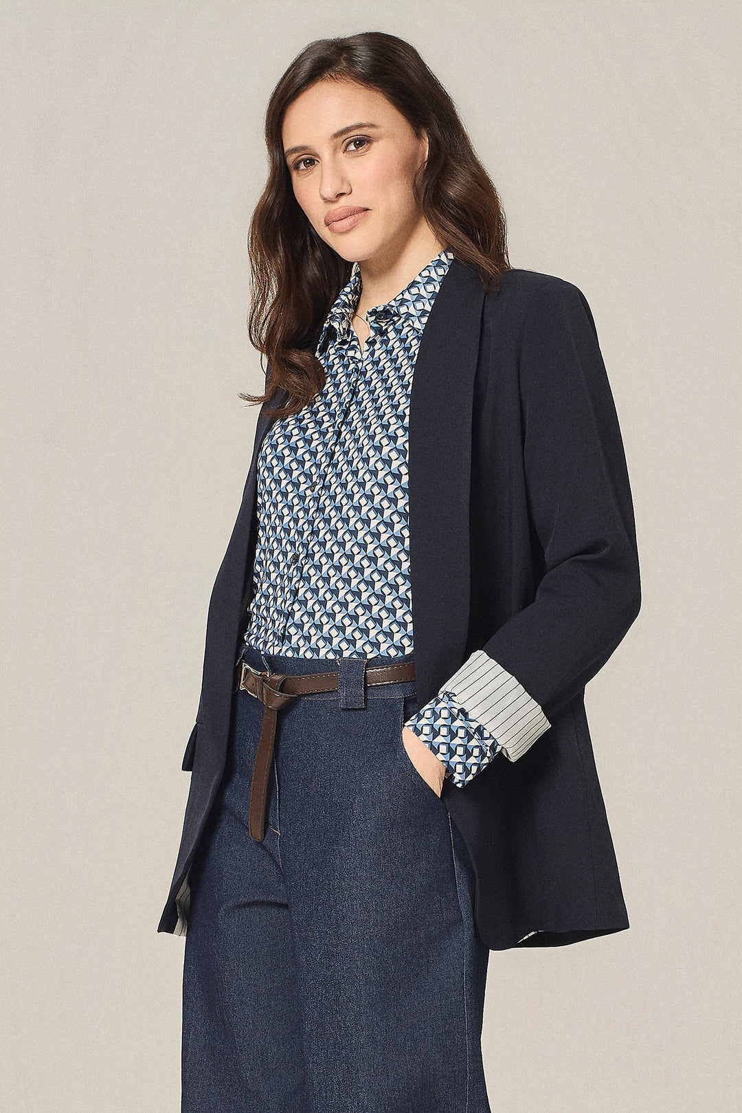 Blazer aperto con fodera a righe