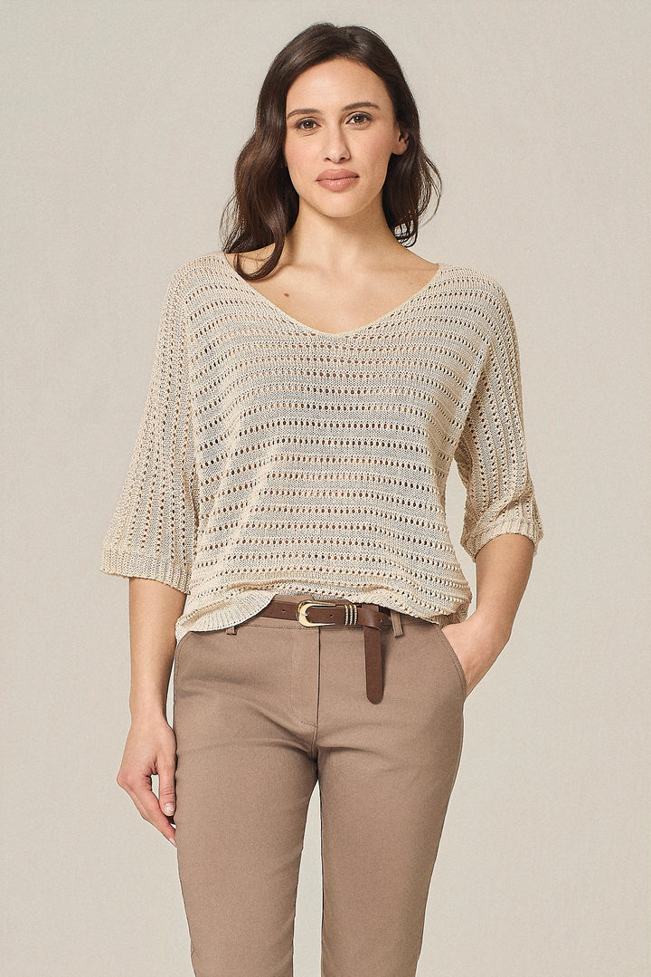 Maglia scollo a V traforata