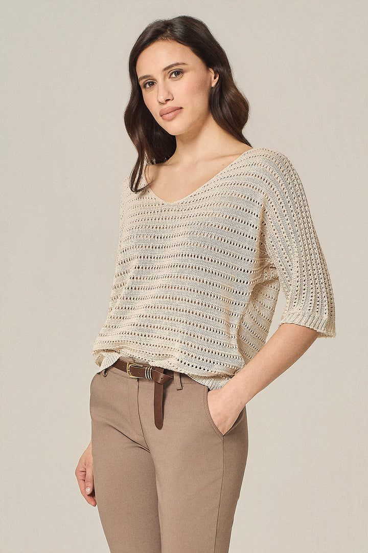 Maglia scollo a V traforata