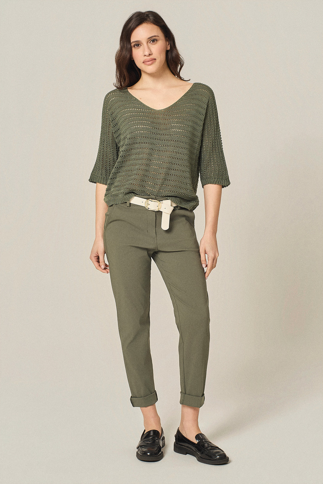 Pantalone chino stretch con cinta