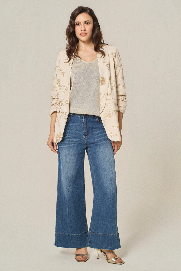 Blazer aperto con ricami floreali