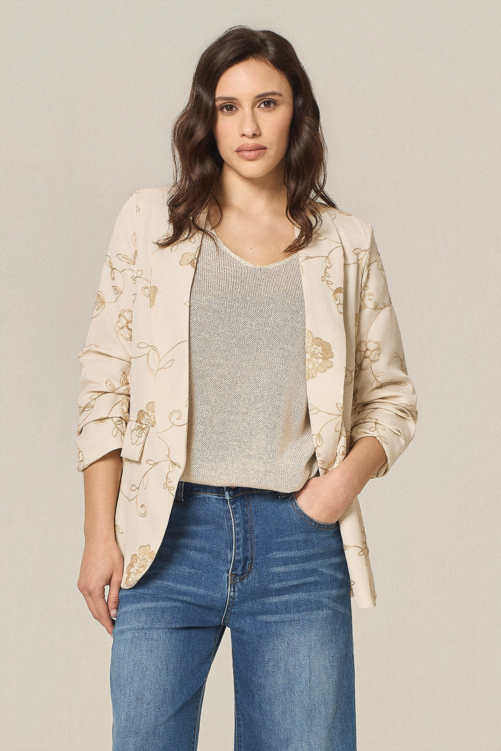 Blazer aperto con ricami floreali