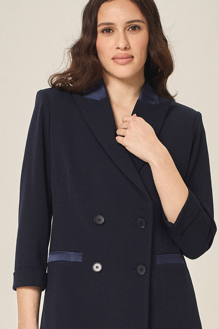 Blazer doppiopetto con dettagli in satin