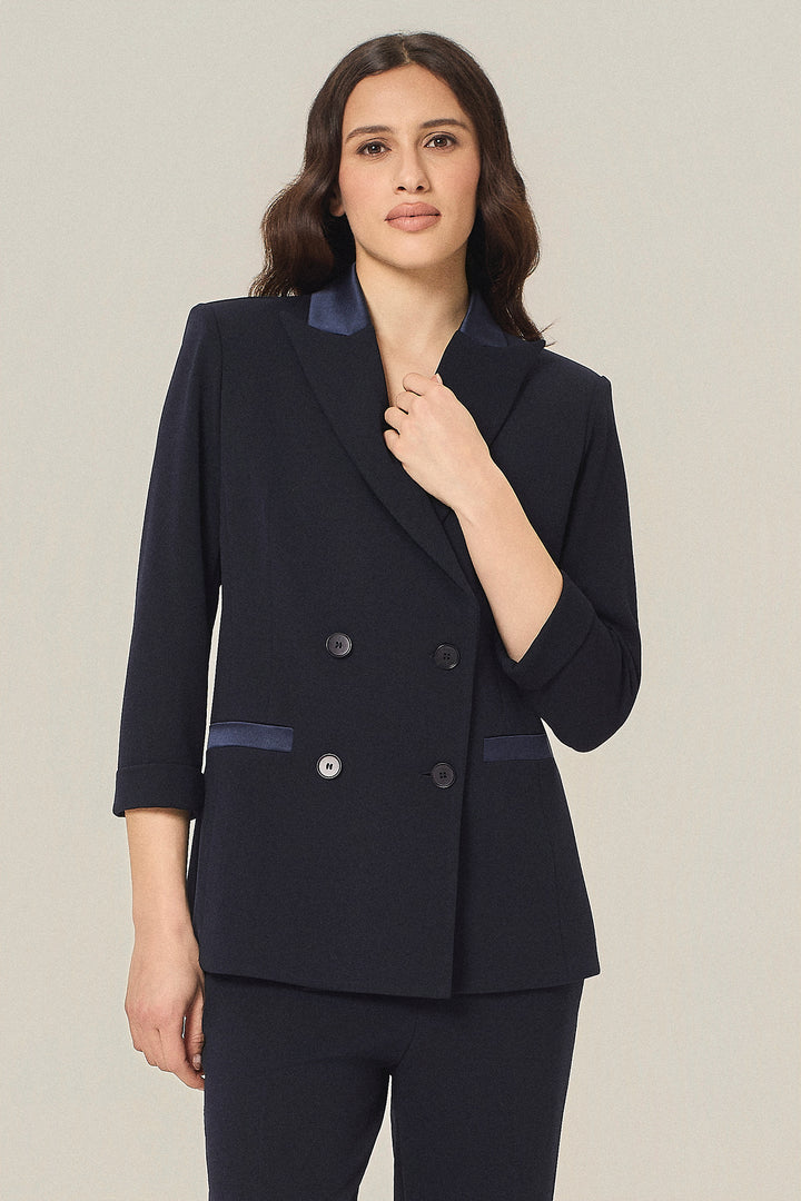 Blazer doppiopetto con dettagli in satin