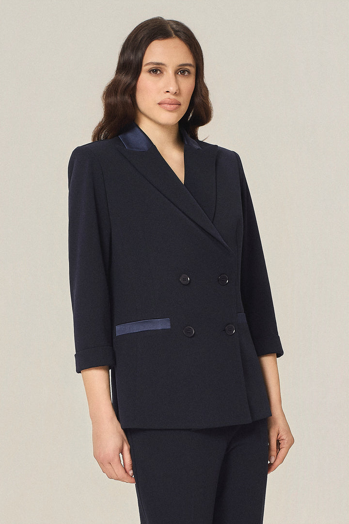 Blazer doppiopetto con dettagli in satin
