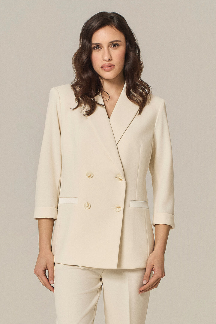 Blazer doppiopetto con dettagli in satin